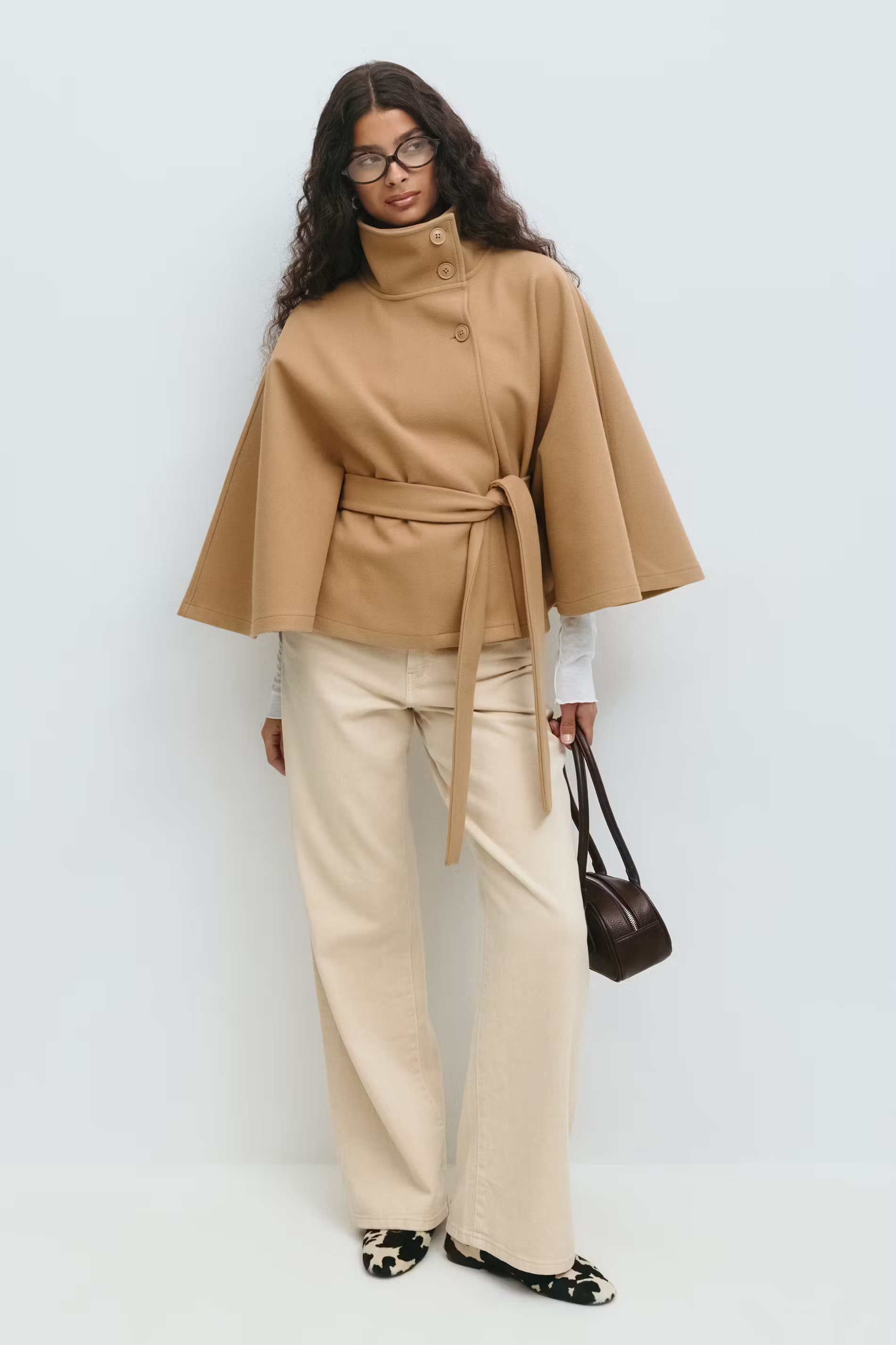Loreza Cape Coat | Elegant Women’s Coat with Belt & High Collar